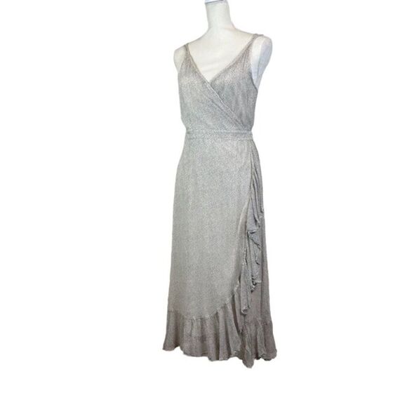 Allsaints Dayla Speckle Dress Oyster Wraparound Ruffle Trim Women's Size 4 - Picture 2 of 11